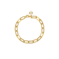 A gold chain bracelet with alternating polished and textured links, displayed in a circular shape on a plain white background.