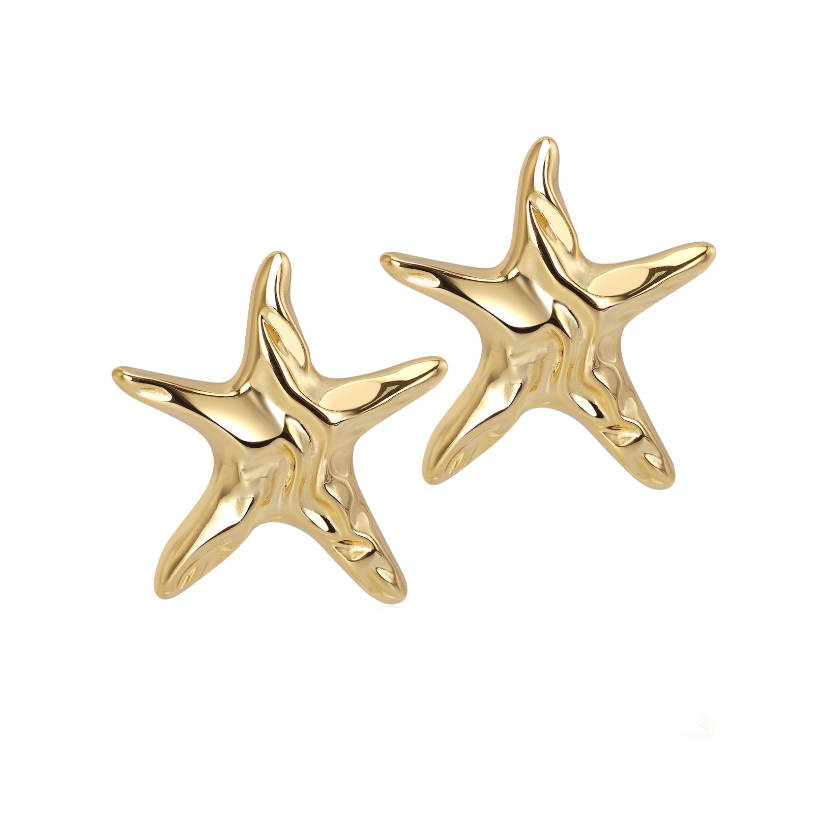 A pair of 18k recycled gold-plated earrings with a polished starfish-inspired silhouette.