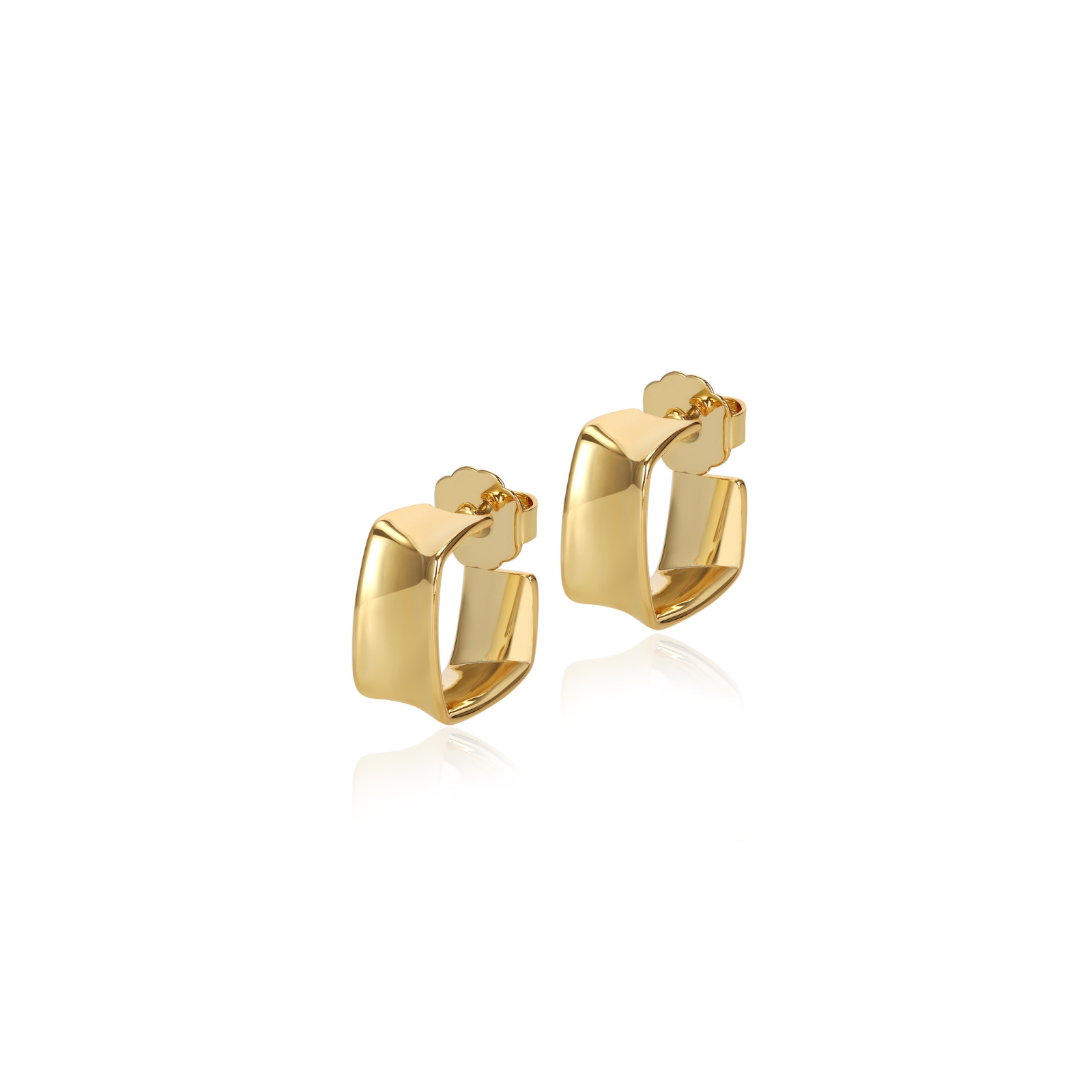 Pair of silver earrings with brown gemstones on a white background with measurement scale.