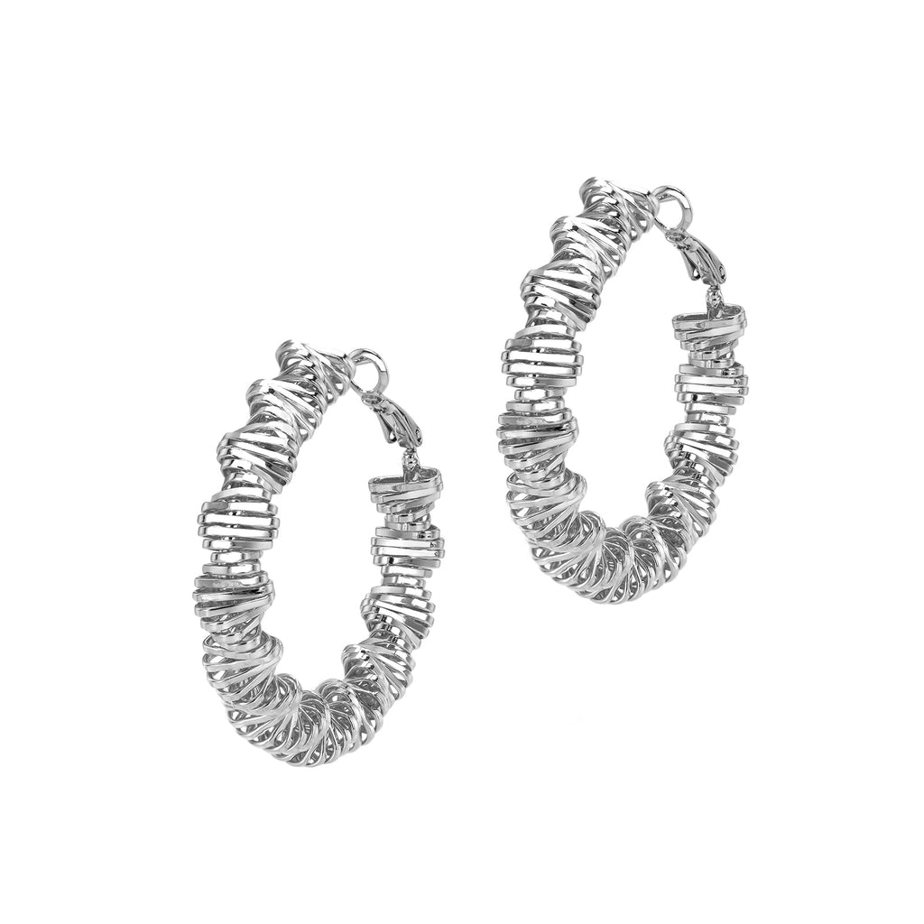 Silver hoop earrings on a white background