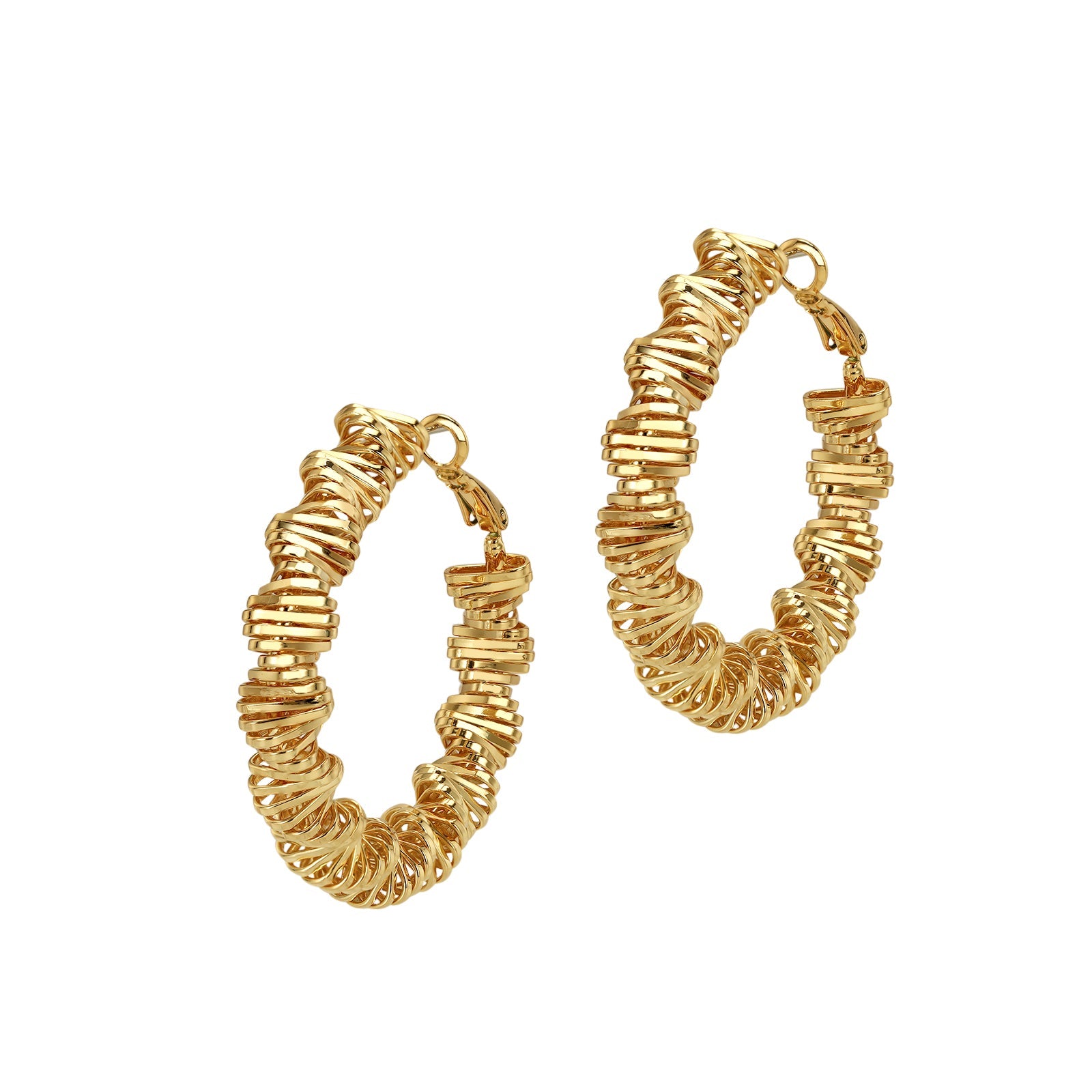 Gold hoop earrings on a white background