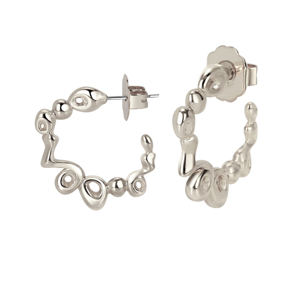 Silver hoop earrings on a white background