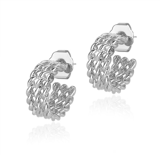 Triple Twist Earrings - White Gold