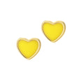 A pair of yellow heart-shaped stud earrings with a gold outline.