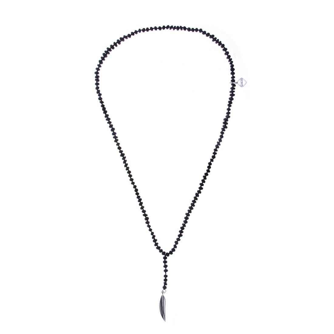 Angels Feather Necklace - Black with white gold