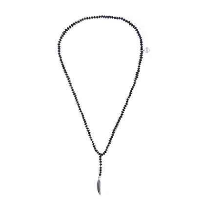 Angels Feather Necklace - Black with white gold