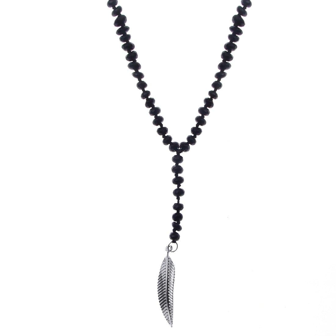Angels Feather Necklace - Black with white gold