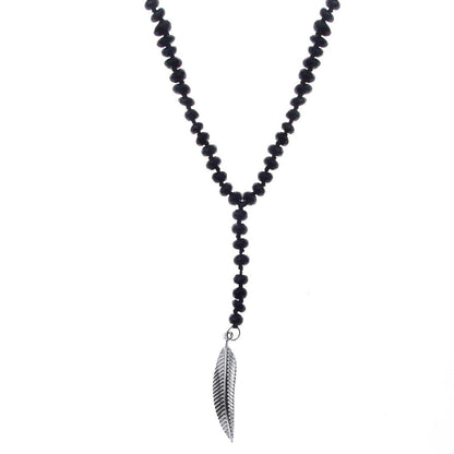 Angels Feather Necklace - Black with white gold