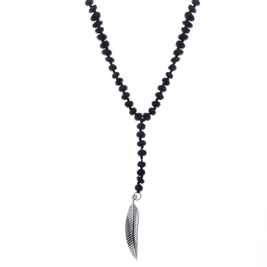 Angels Feather Necklace - Black with white gold