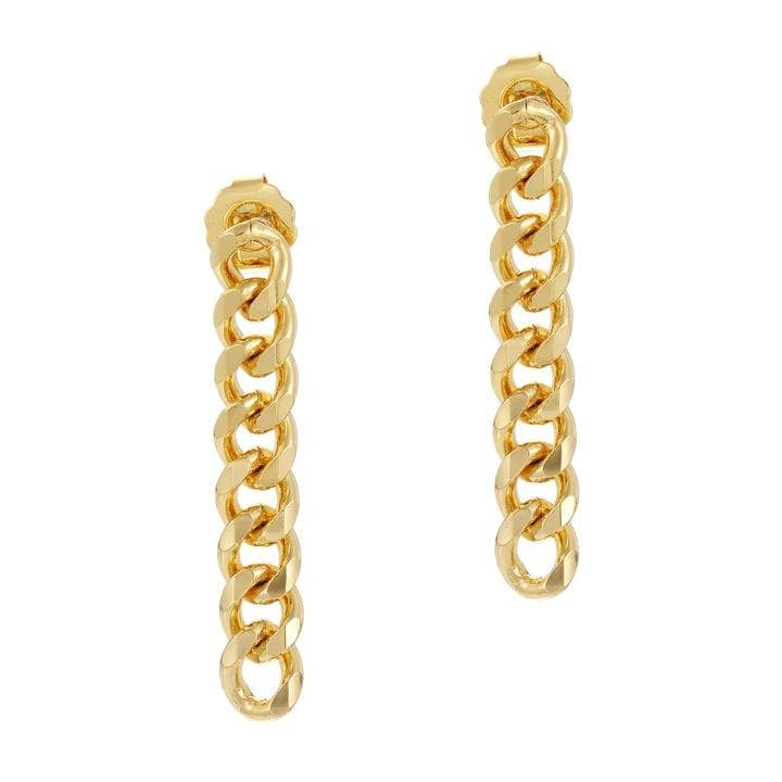 A pair of gold-colored chunky chain earrings with a rocker-chic design.
